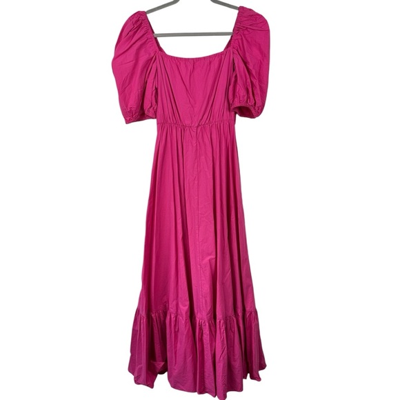 ZARA Hot Pink Puff Bubble Sleeve Tiered Midi Dress Flowy Barbie Feminine XS - Picture 9 of 15